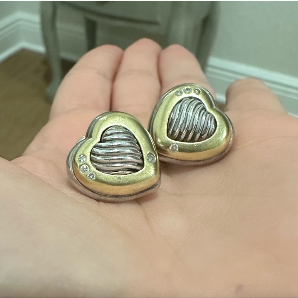 DAVID YURMAN sterling silver heart earrings with 18k gold and diamonds.